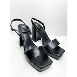 BP Sandals Womens Size 10 Black‎ Strappy Open Toe Platform Chunky Heels